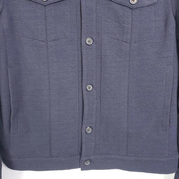 John Varvatos Jacket Mens M Trucker Dark Navy Flap Pockets Button Front Regular - Picture 4 of 13